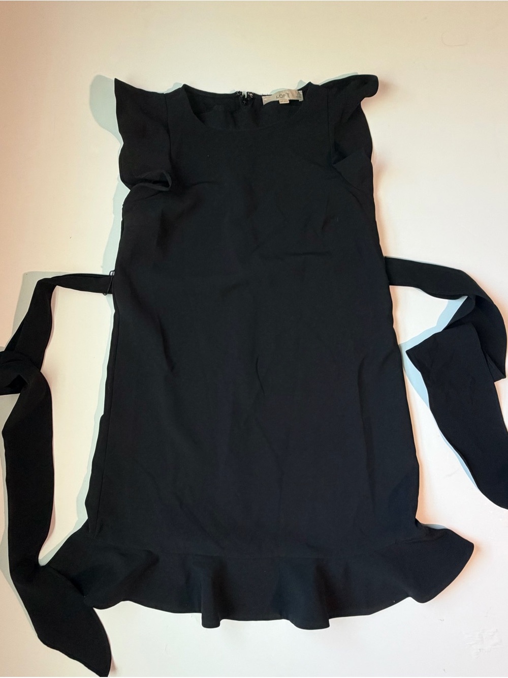 LOFT Black Sleeveless Shift Dress with Tie Detail